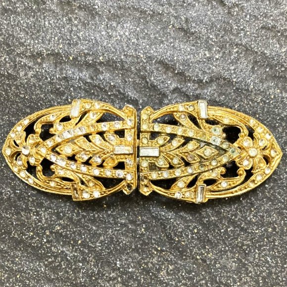 Ritzy rhinestone 30s belt buckle signed WMCA + Scarf clip! - Picture 1 of 7